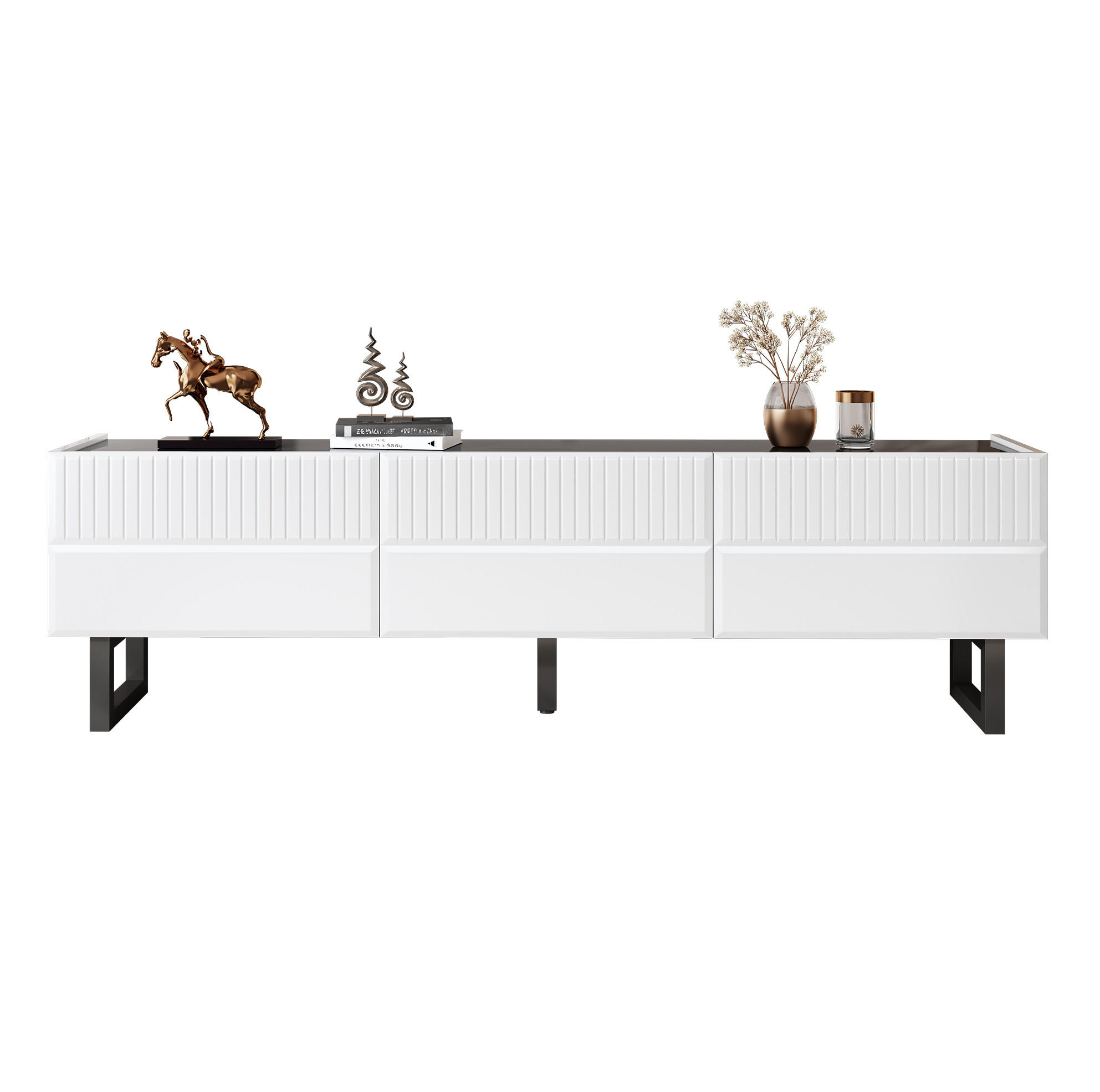 TV-SCHRANK in Schwarz-Weiß mit 3 Schubladen und Metallbeinen 170/35/47 cm - Weiß, Holzwerkstoff (170/47/35cm) - Redom