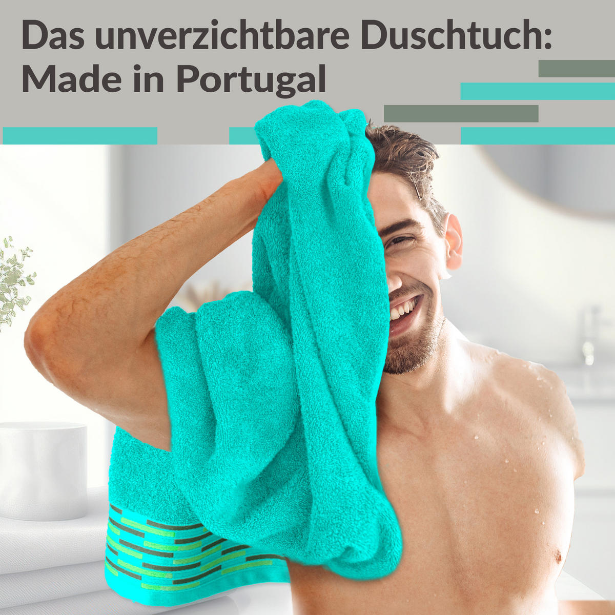 DUSCHTUCH Lugano Türkis 2er 70x140 cm - Türkis, Textil (70/140cm) - Lashuma
