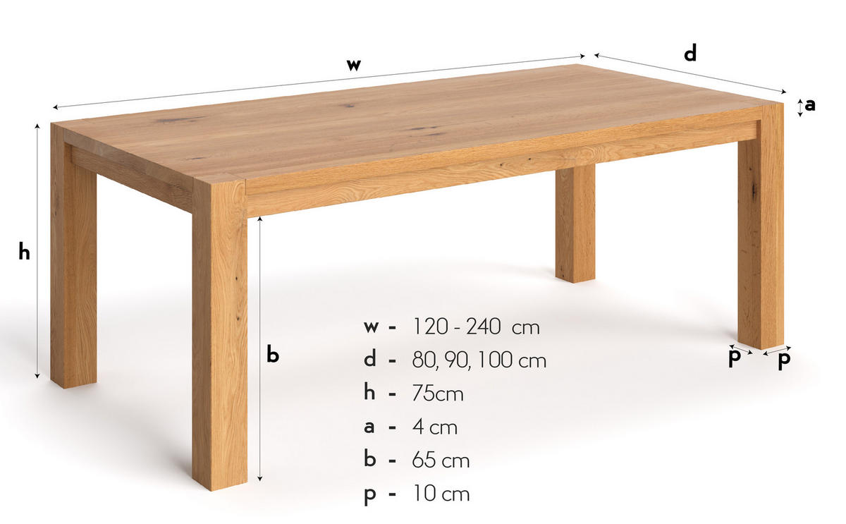 ESSTISCH Gustav aus massivem Eichenholz 160x80 cm - Eichefarben/Braun, Holz (160/80/75cm) - Danzz