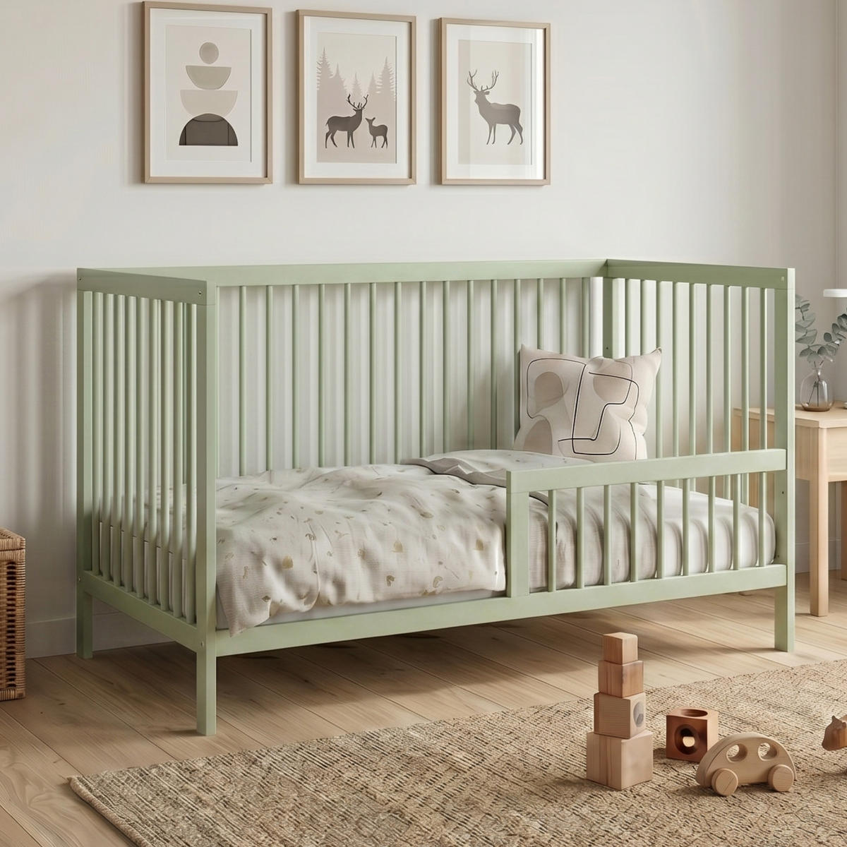 BABYPOSTÝLKA s poloviční boční zábranou 60x120 cm v zelené barvě - zelená barva, dřevo (60/120cm) - Kids Collective