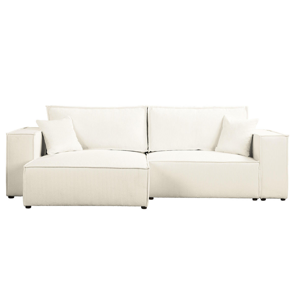ECKSOFA mit Schlaffunktion - 255 cm - Creme/Schwarz, Kunststoff/Textil (255/148cm) - home24