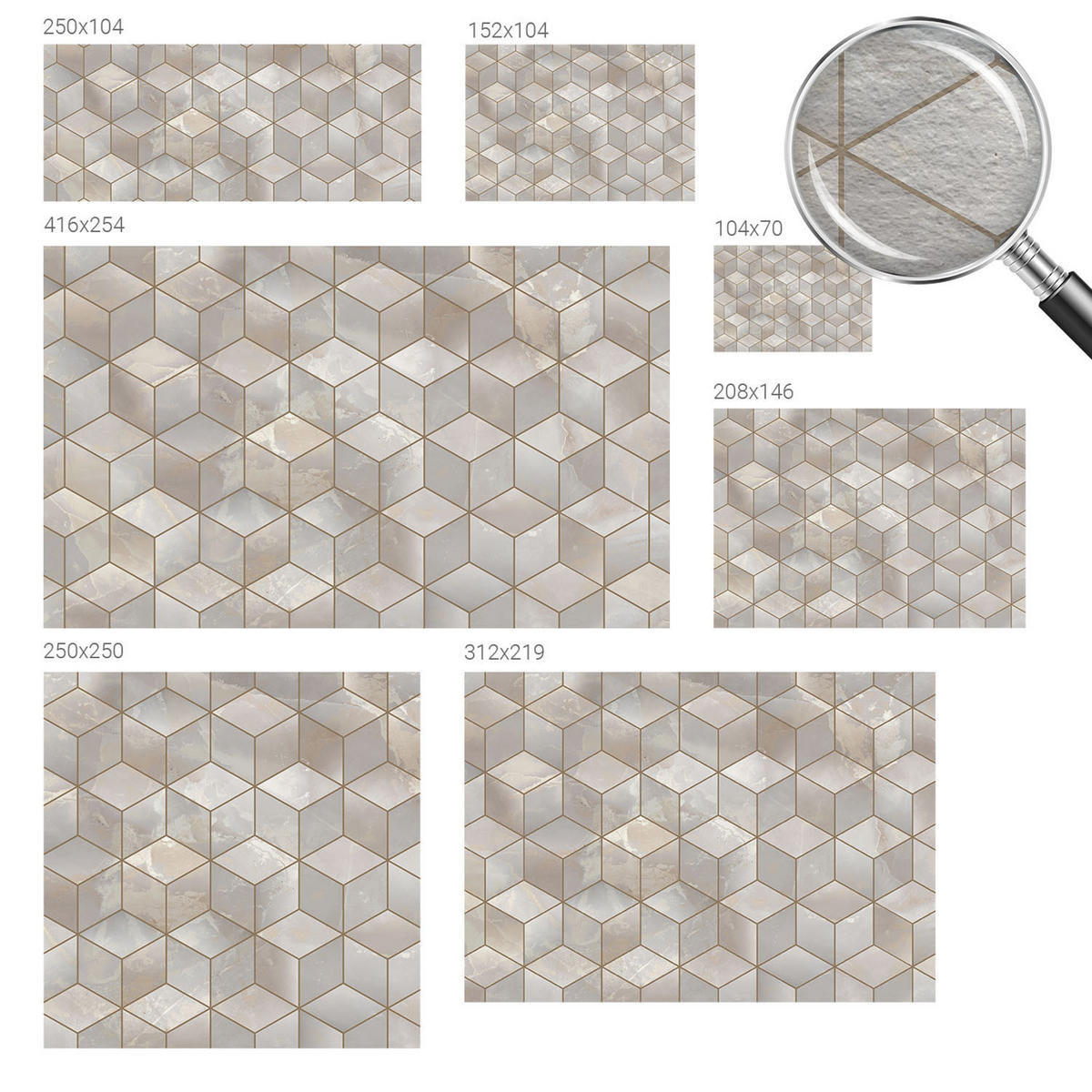 FOTOTAPETE 104x70 cm - Geometrisches Mosaik - Grau, Textil (104/70cm) - Wallfluent