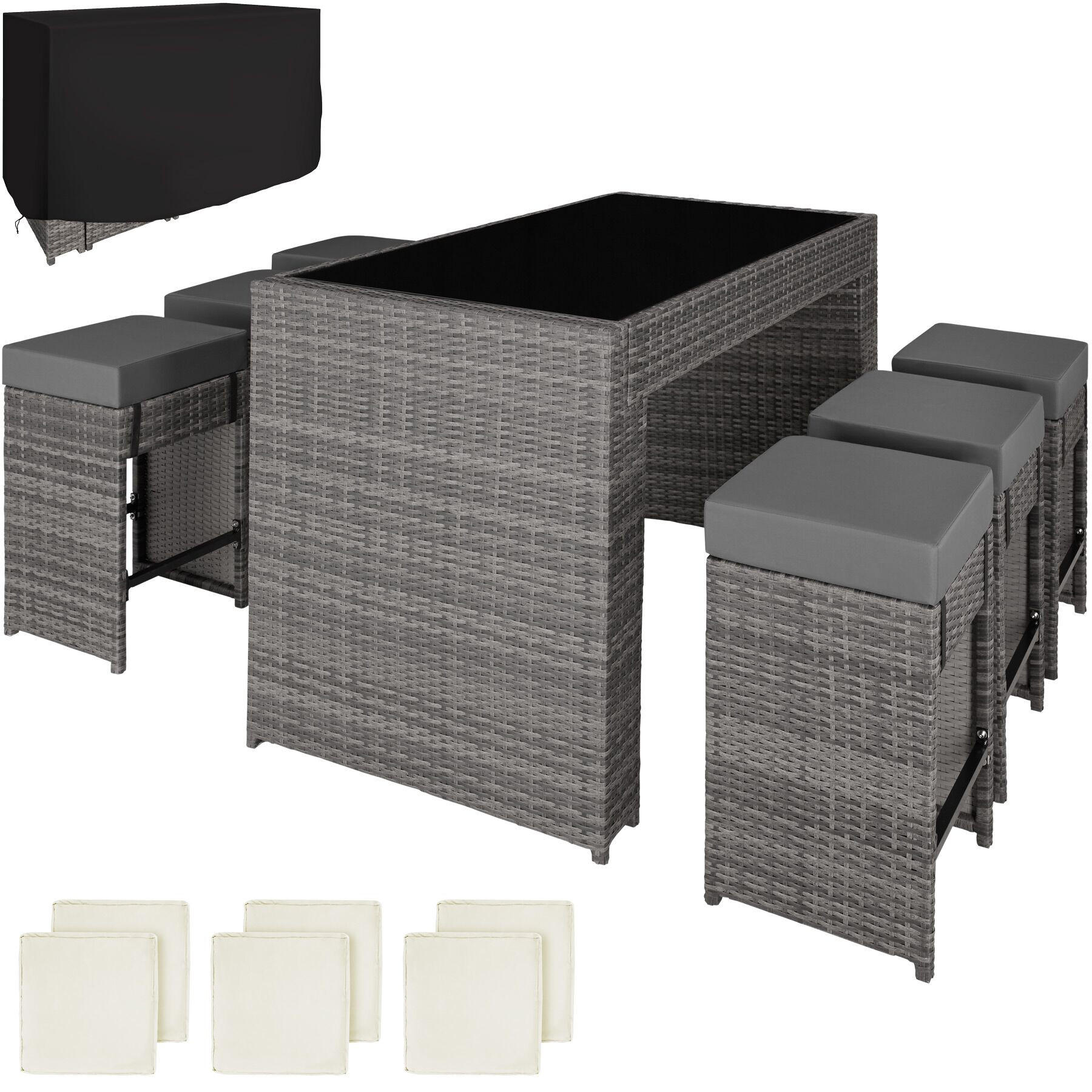 RATTAN BARSET Ibiza,2 Bezugssets,grau - Grau, Kunststoff - tectake