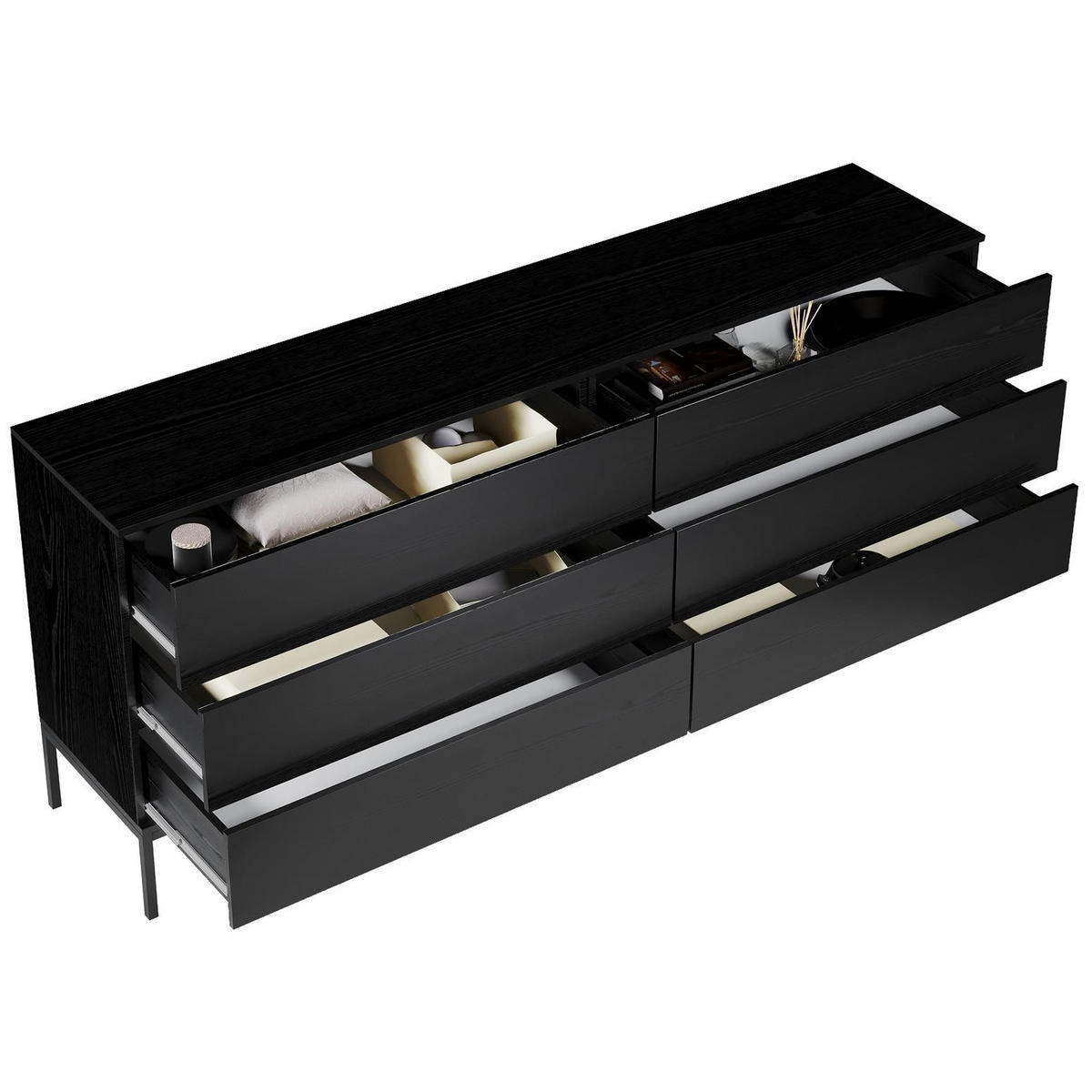 KOMMODE Induro Schwarz, mit Schubladen - Schwarz, Holzwerkstoff/Metall (150/84/41cm) - Bettso