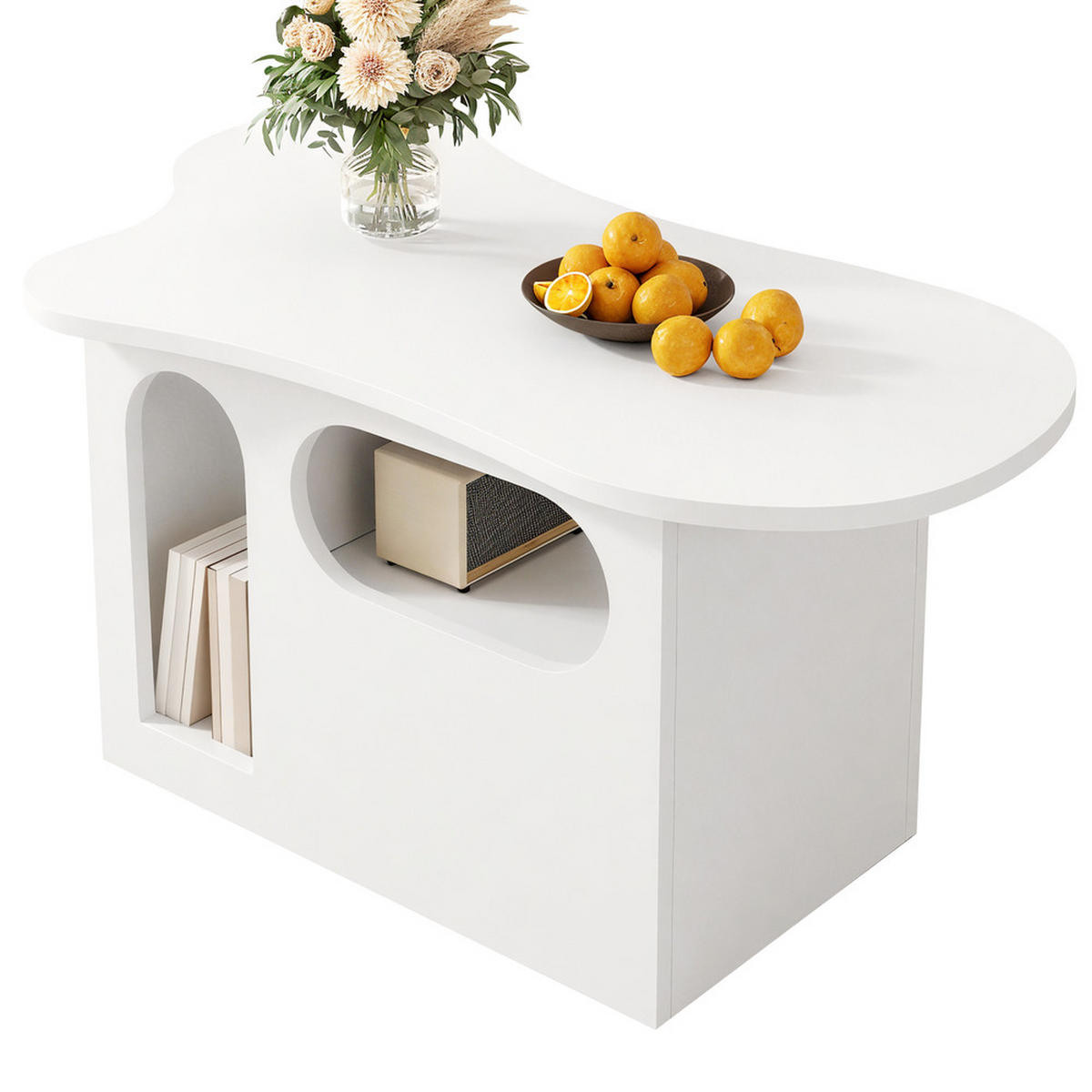 COUCHTISCH 97x45cm Wolkenform Schubladen Offene Ablagefächer Hochwertig - Weiß, Holz (111.76/71.76/13.97cm) - FLIEKS