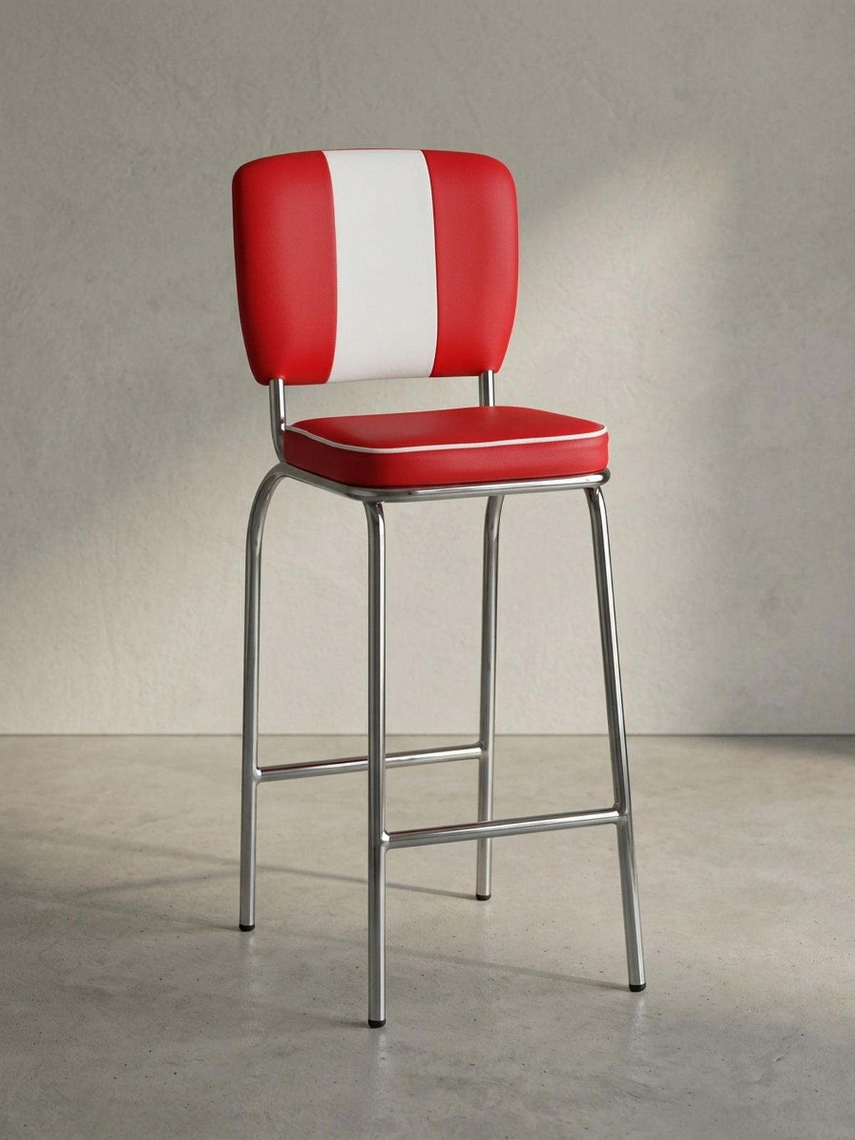 BARHOCKER Kunstleder Chromfuß Retro, Rot 40x38x110 cm - Rot/Silberfarben, Kunststoff/Textil (40/110/38cm) - KADIMA DESIGN