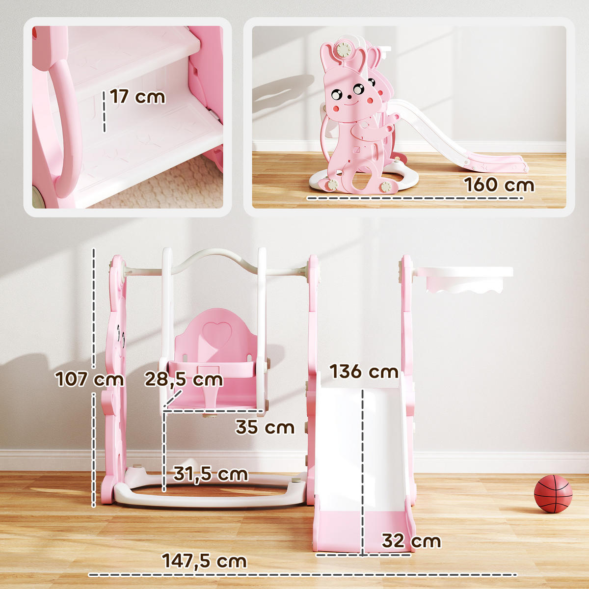 KINDERRUTSCHE DE-17979 Pink - Pink, Kunststoff (160/107/147.5cm) - ComfortXL