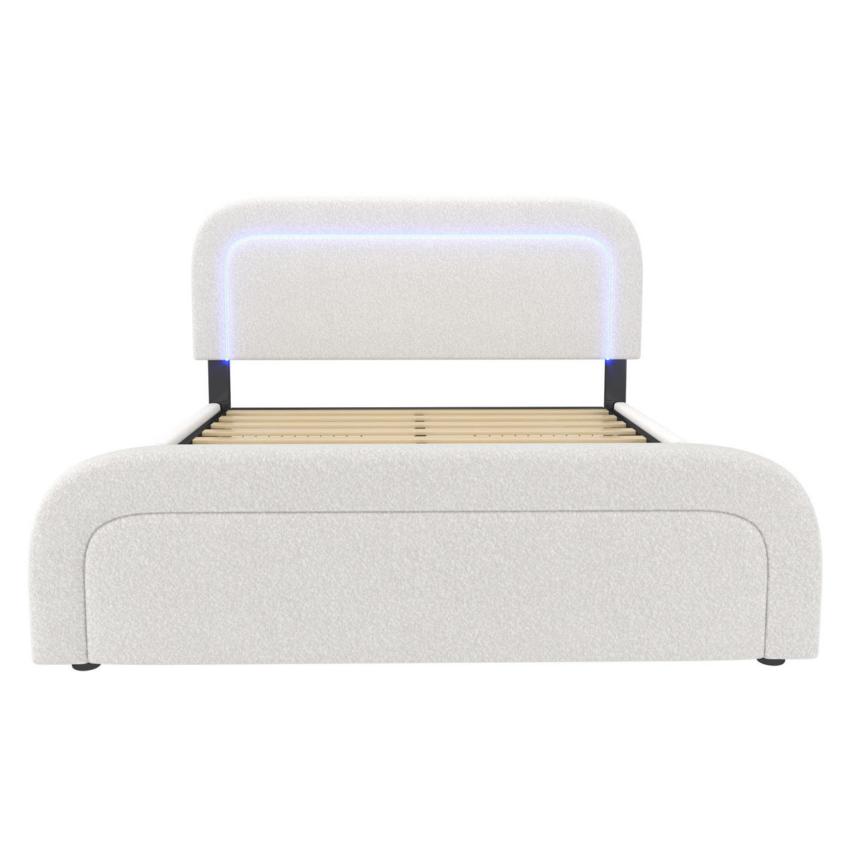 POLSTERBETT mit Sherpa-Bezug 160x200 cm Weiß mit LED, USB-C und 4 Schubladen - Weiß, Textil (160/200cm) - IVMEU