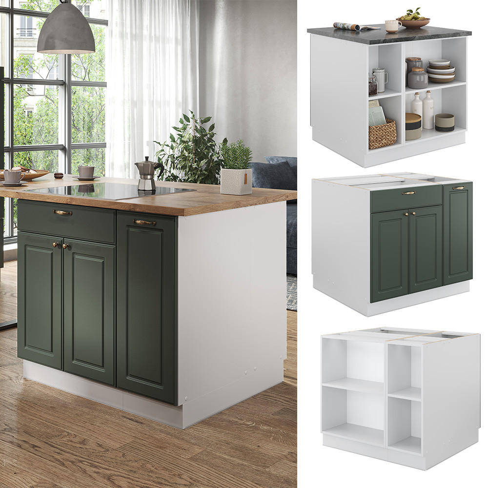 KÜCHENINSEL Fame-Line Grün-Gold Landhaus/Weiß 90 cm mit Schublade ohne AP - Weiß/Grün, Holzwerkstoff (90/82/60cm) - Vicco