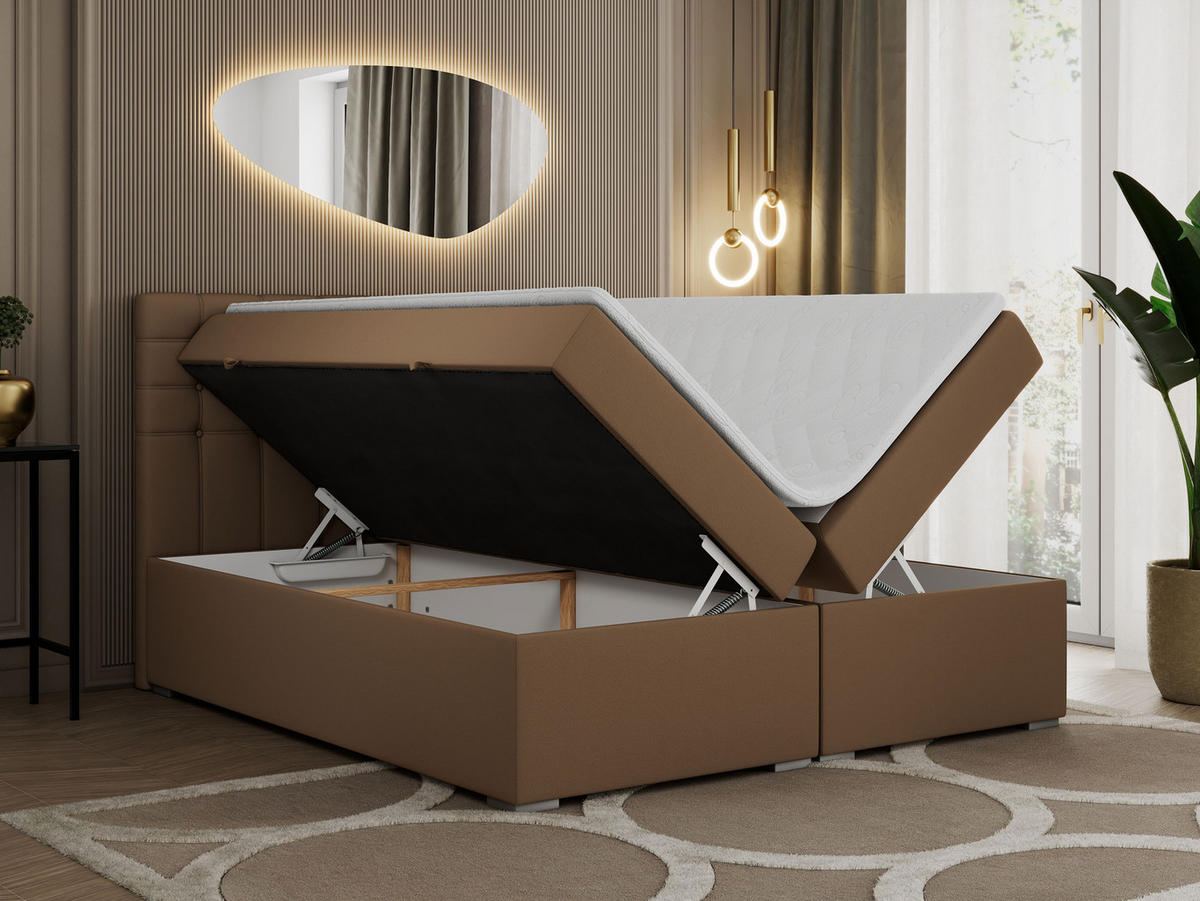 BOXBETT SUSAN 200/200 Braun Kunstleder - H4 - Braun, Holz/Textil (200/200cm) - MKS
