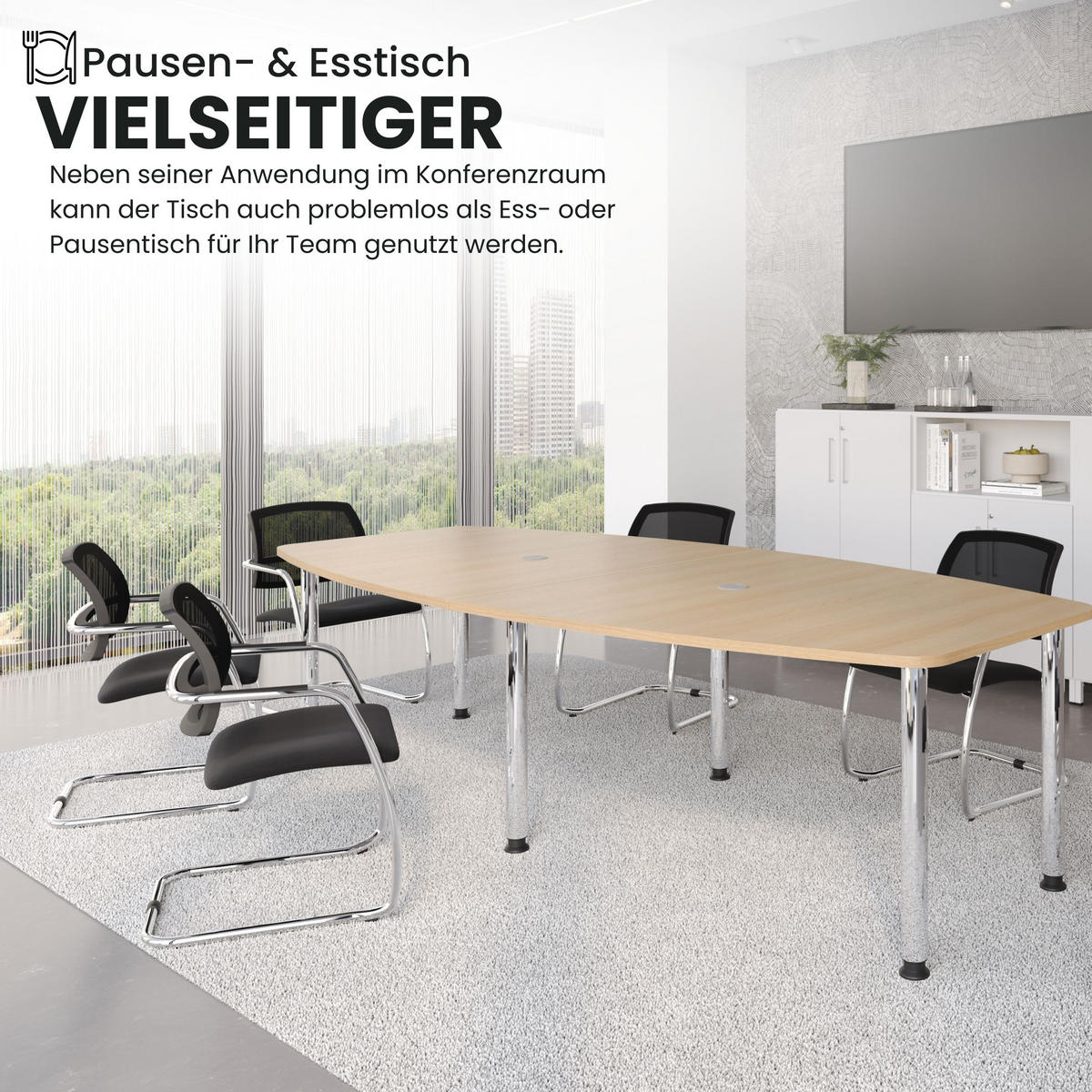 KONFERENZTISCH klein KT22 103/220/74,5 cm in Wildeiche/Chromfüße - Wildeiche/Chromfarben, Holzwerkstoff (103/220/74.5cm) - bümö