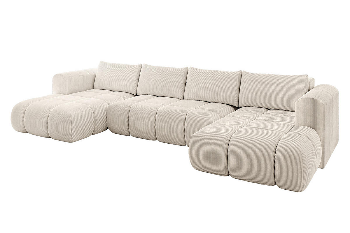 WOHNLANDSCHAFT Ottomane Links CLOUD-U 414x180x40 Beige Cord - Beige, Holzwerkstoff/Kunststoff (414/90/180cm) - ALTDECOR