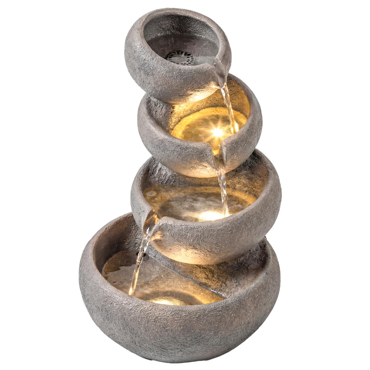 SPRINGBRUNNEN Outdoor aus Kunstharz 4-stufig Gartenbrunnen mit LED Beleuchtung Pumpe Steinoptik 35 x 32 x 50 cm - Anthrazit, Kunststoff (32/35cm)