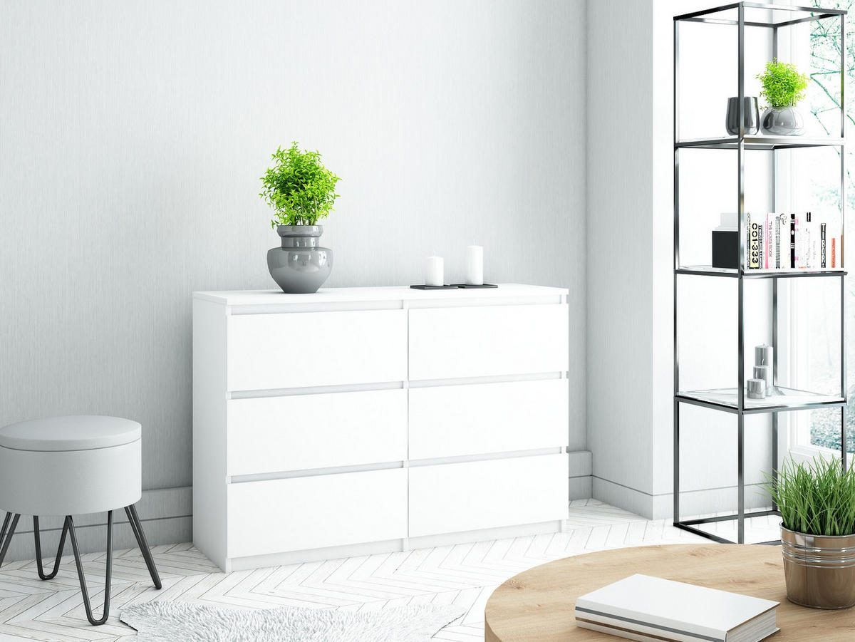 KOMMODE bella6 140 Weiss mat - Weiß, Holzwerkstoff (140/76/35cm) - roe furniture