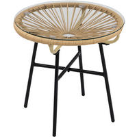 GARTENTISCH aus Rattan 50x50x50 cm Beige mit Glasplatte - Beige, Glas (50/50/50cm) - Modfu
