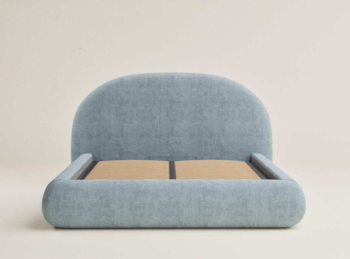 POLSTERBETT Maumere Hellblau 160/200 cm im Chenille-Stoff - Schwarz/Naturfarben, Holz/Holzwerkstoff (160/200cm) - Maison de Reve