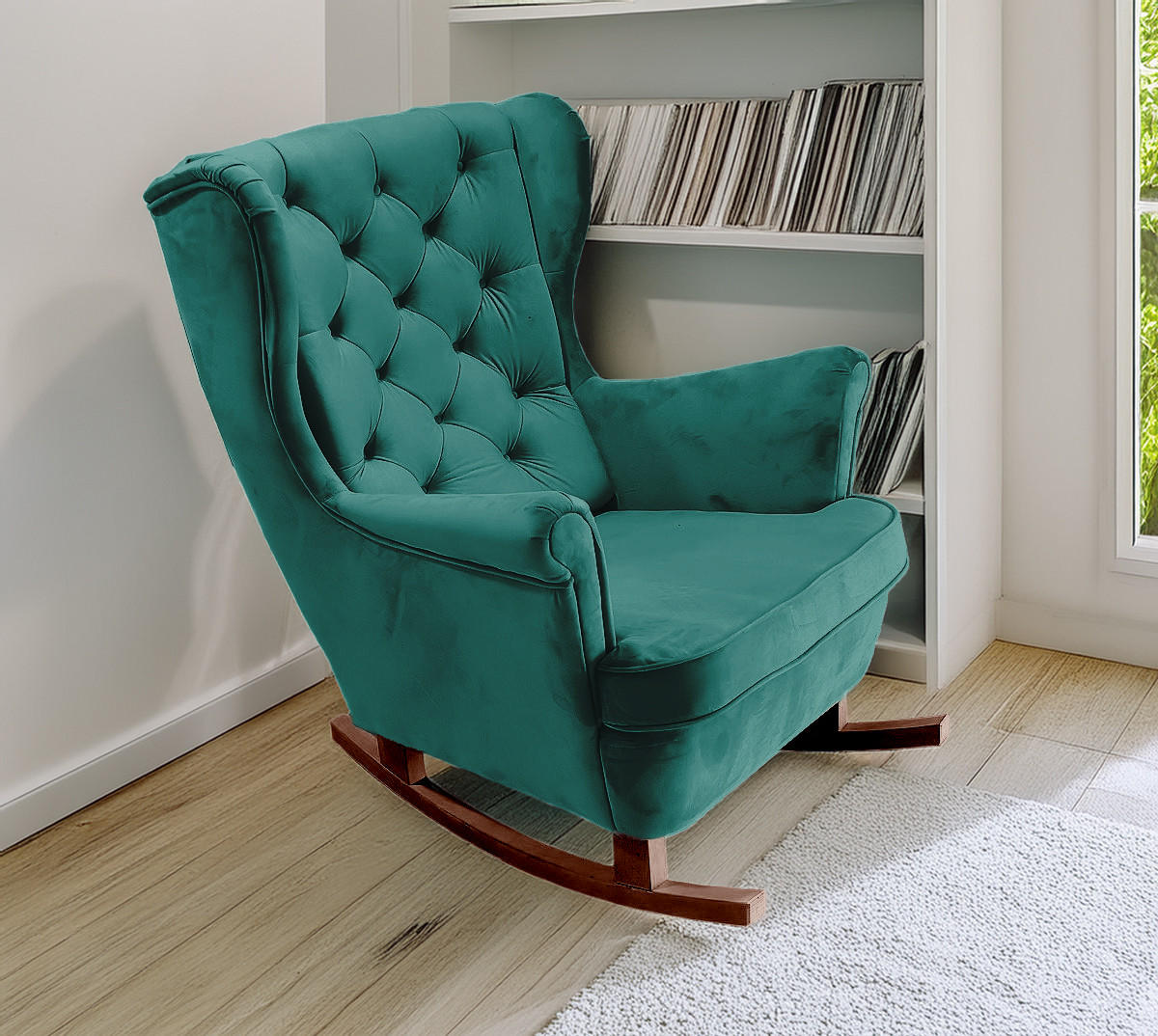 SCHAUKELSESSEL mit gepolstertem Sitz und Armlehnen, 102x81x95 cm, Grün_29851 - Pastellgrün/Braun, Holz/Textil (81/102/95cm) - DomoHome