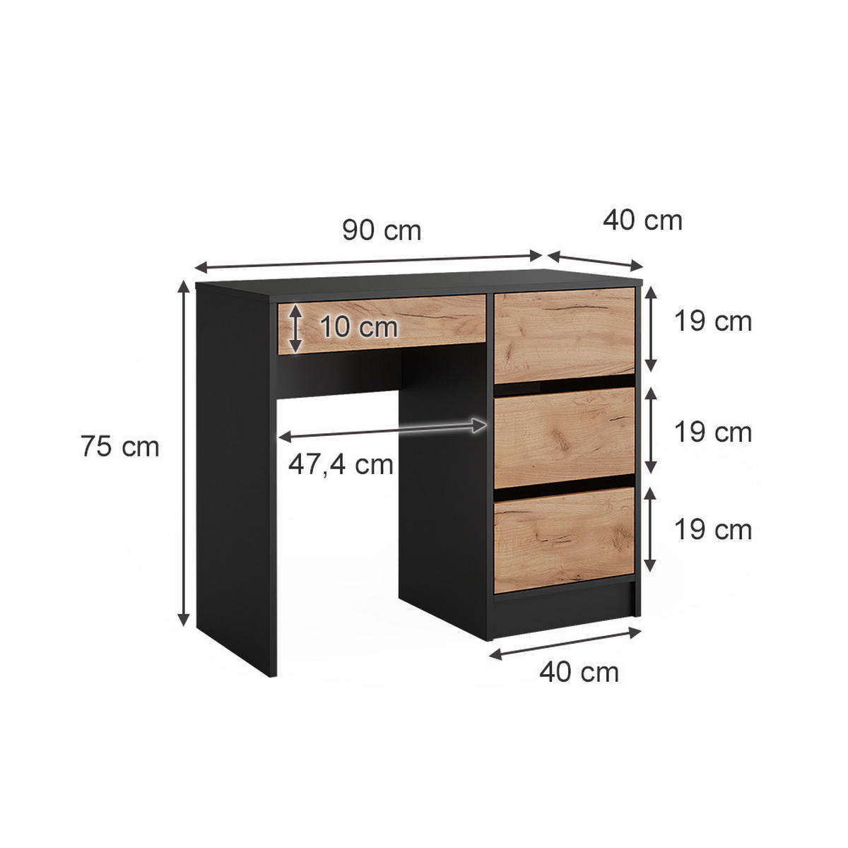 SCHREIBTISCH Sherry Anthrazit/Goldkraft Eiche 90 x 75 cm - Anthrazit/Eiche Wotan, Holzwerkstoff (40/90/75cm) - Vicco