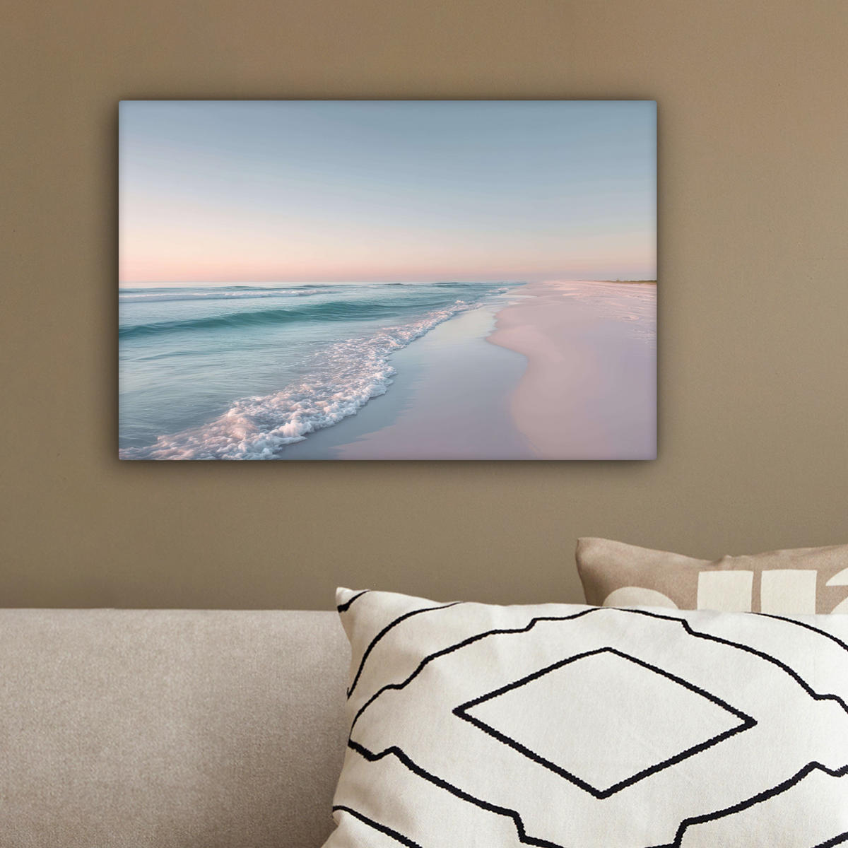 LEINWANDBILD Küstenlinie - Pastell - Wasser Deko Schlafzimmer 30x20 cm - Pastellblau, Textil (30/20cm) - MuchoWow