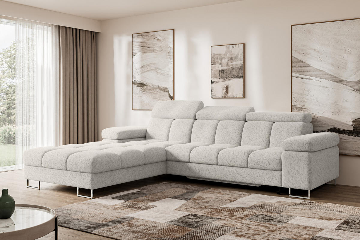 ECKSOFA mit Schlaffunktion Ottomane Links COMA L 271x203x79 Hellgrau Tissu - Hellgrau, Holzwerkstoff/Textil (271/203cm) - ALTDECOR