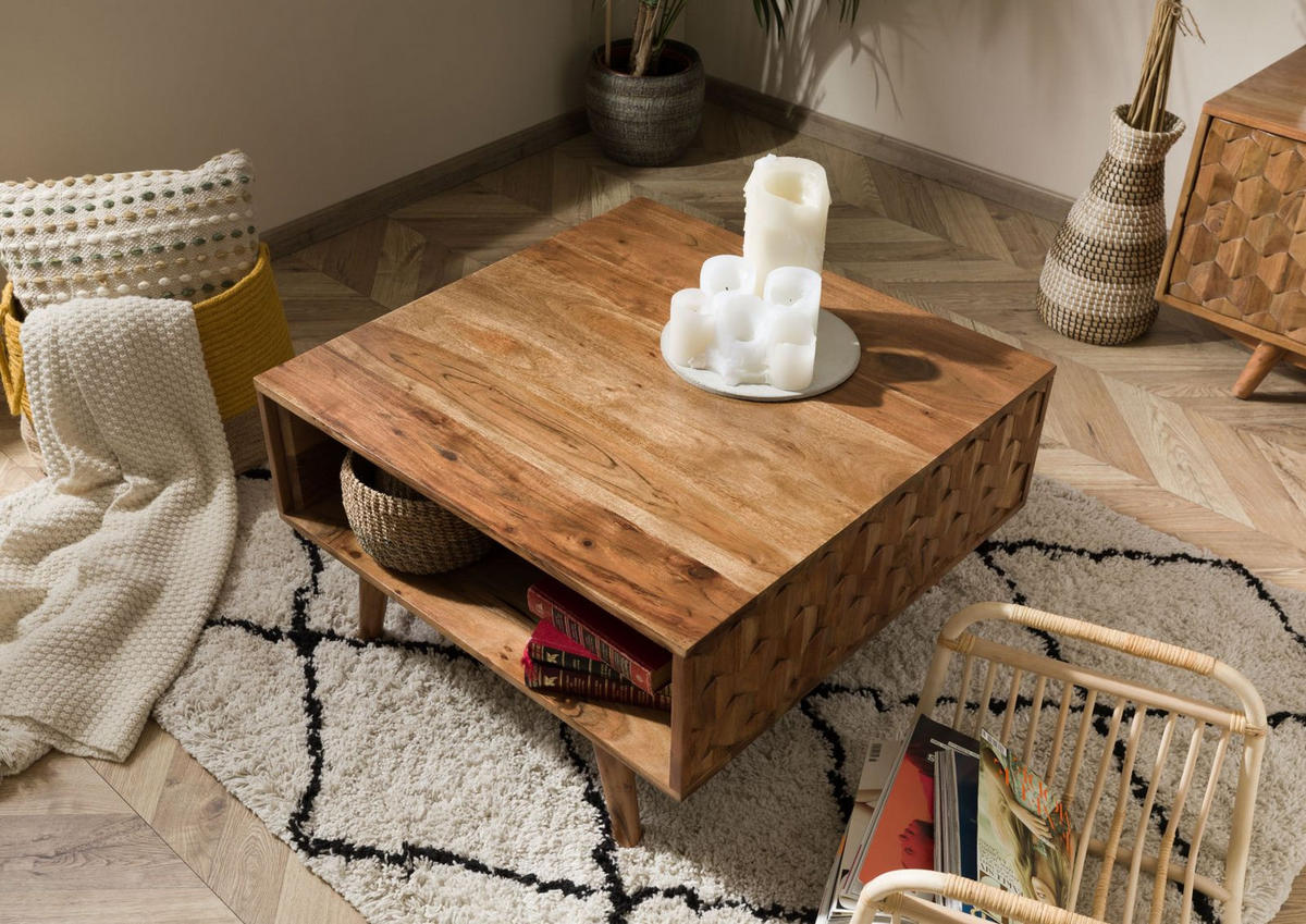 COUCHTISCH Akazie 70x70x40 Akazie natur lackiert MOSAYK #116 - Braun, Holzwerkstoff (70/70/40cm) - Massivmoebel24