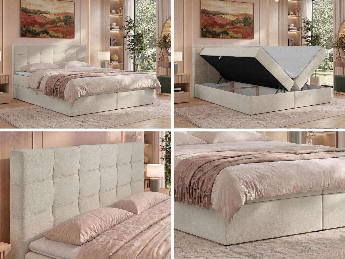 POSTEL BOXSPRING SOLVEN 140/200 - Krémová Jersey - Topper T25 - H3 - černá/krémová, textil/plast (140/200cm) - MKS