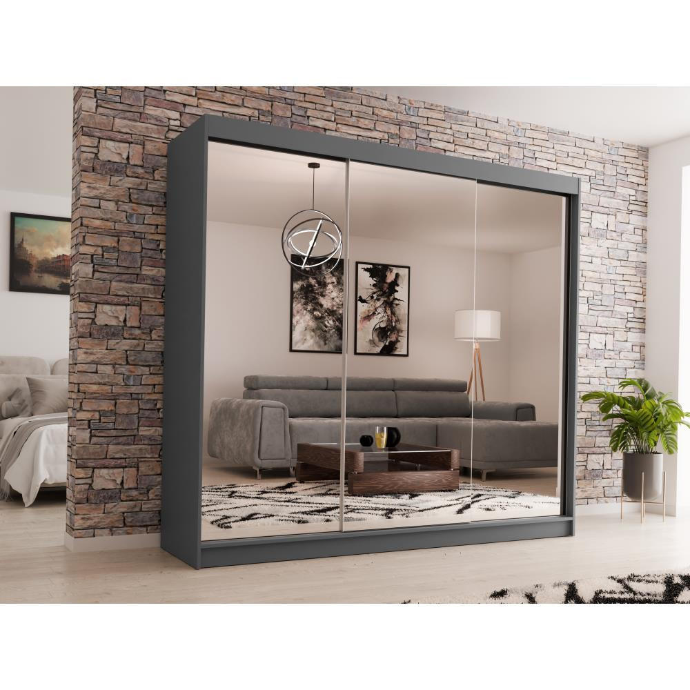 SCHWEBETÜRENSCHRANK Debra 240/216/61 graphit mit Spiegel und Schubladen - Graphitfarben, Holzwerkstoff (240/216/61cm) - Beautysofa