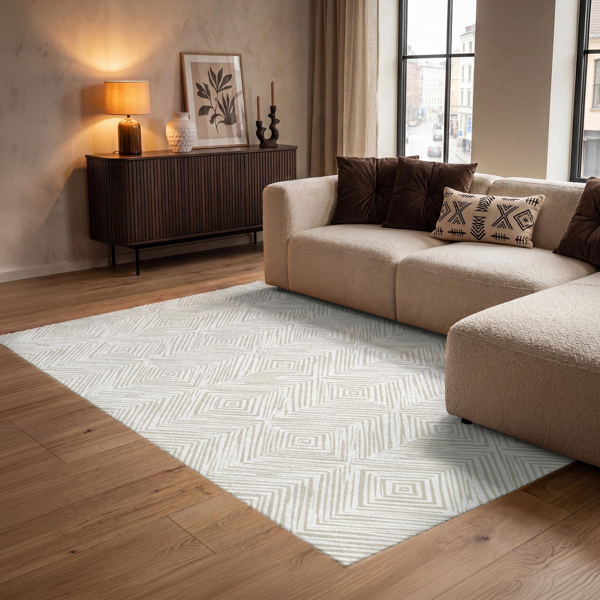KOBERCE - Abstraktné - Diamanty - Béžová - 140x200 cm - béžová, textil/plast (140/0.4cm) - OnlyWow
