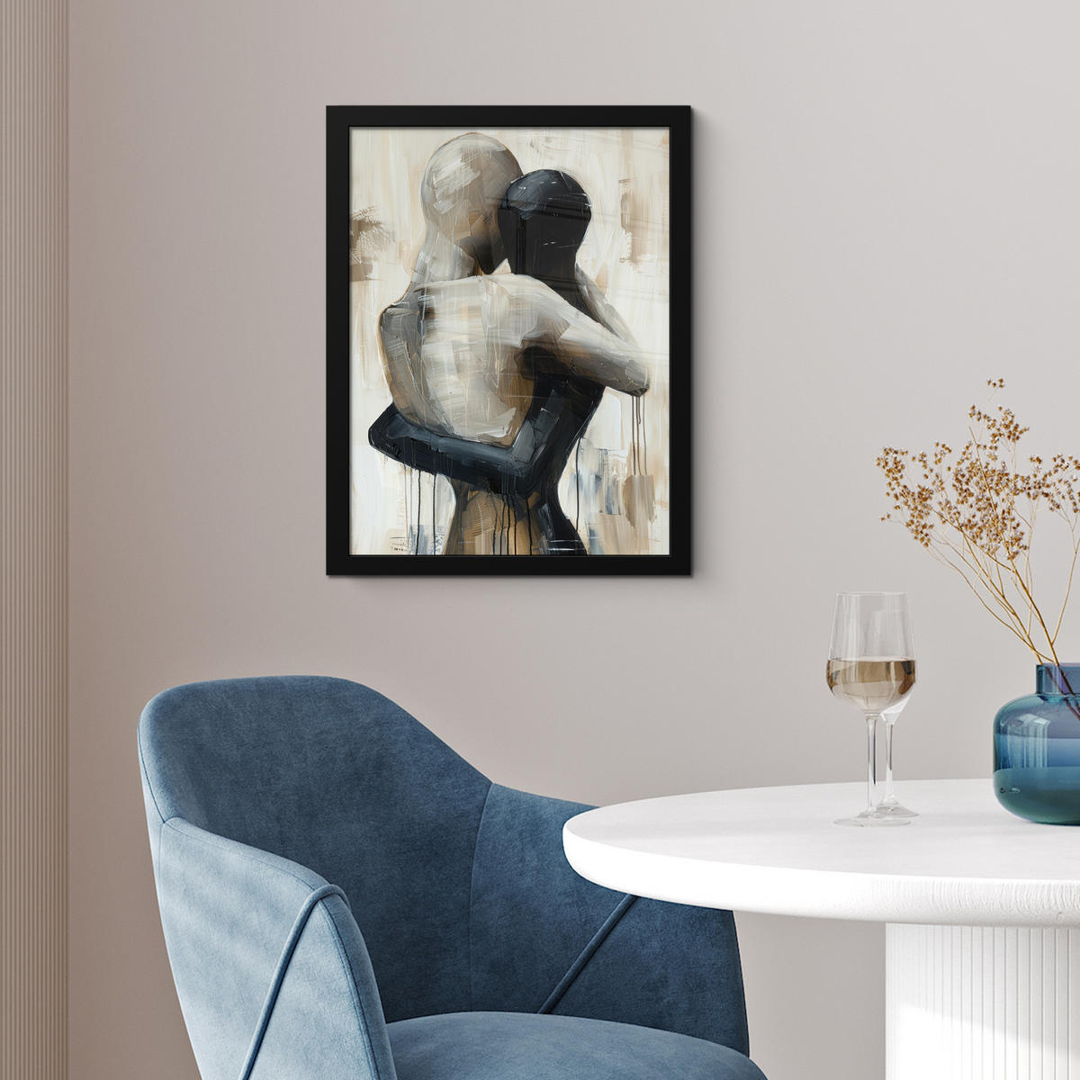 GERAHMTES BILD Abstrakt - Liebe - Schwarz und weiß - Modern 30x40 cm - Schwarz, Papier (30/40cm) - MuchoWow
