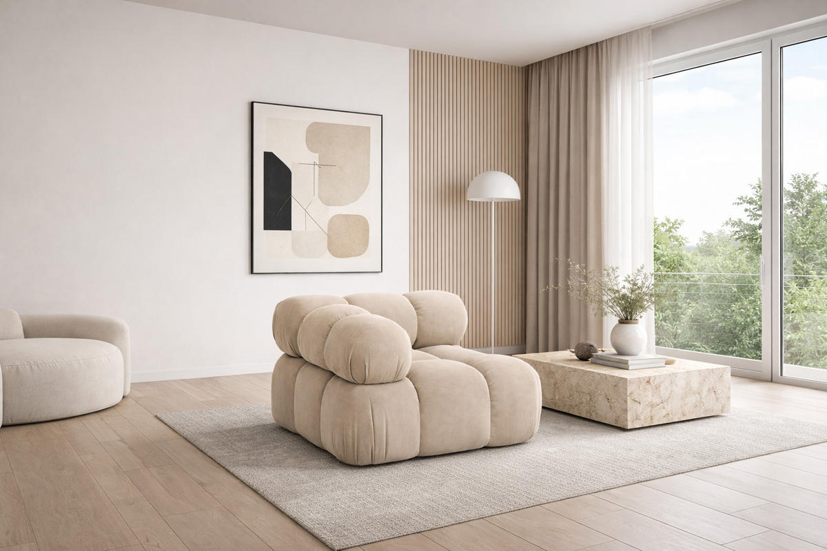 ECKMODUL, Für Modulares System, Stoff Salvador, Beige, Selia - Beige, Holz (95/70/95cm) - Kaiser Möbel