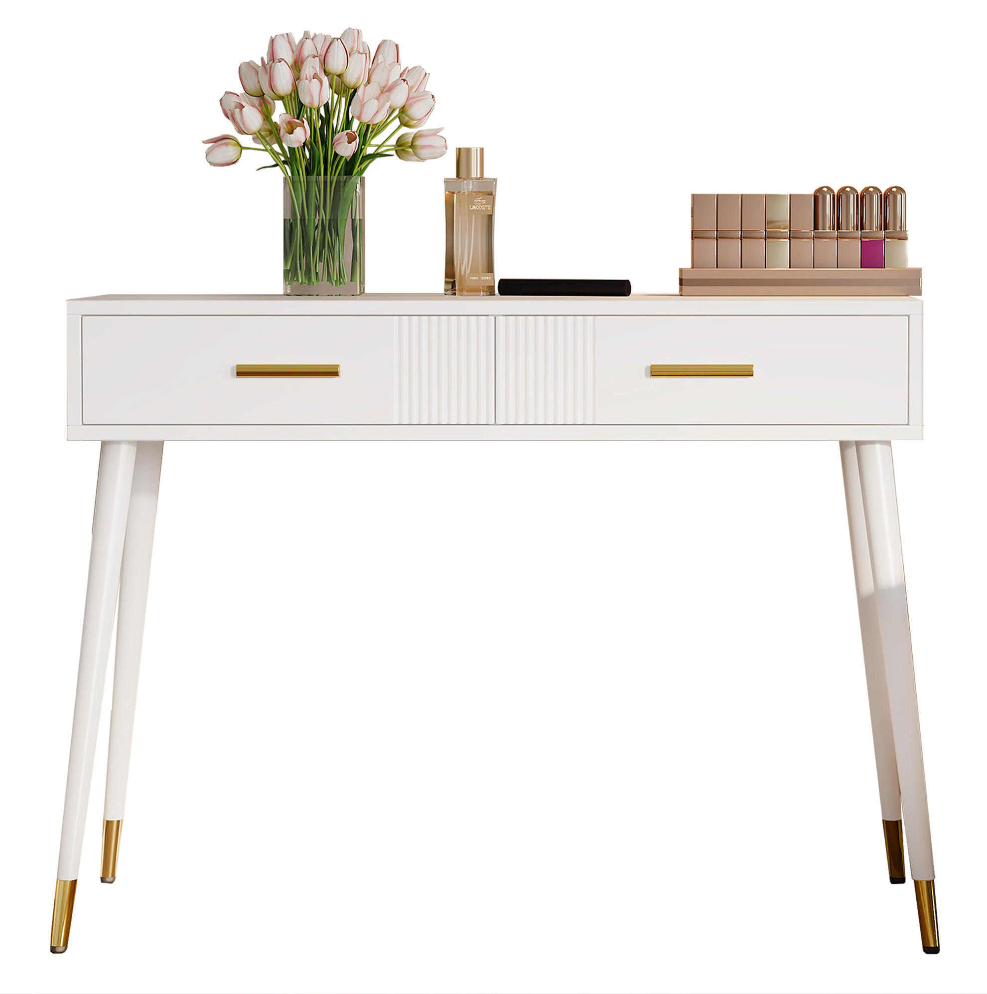 SCHMINKTISCH 100/40/76 cm mit 2 Schubladen, Metallfüßen und vielseitiger Nutzung, Weiß - Weiß, Holzwerkstoff (100/76/40cm) - Redom