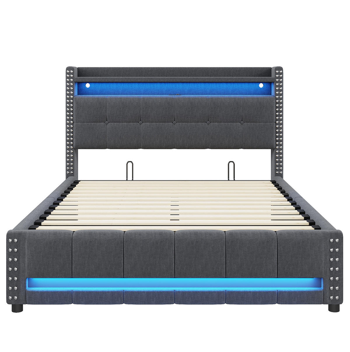 POLSTERBETT 160/200 cm Grau mit LED-Beleuchtung und USB-Steckdose - Grau, Textil (160/200cm) - OKWISH