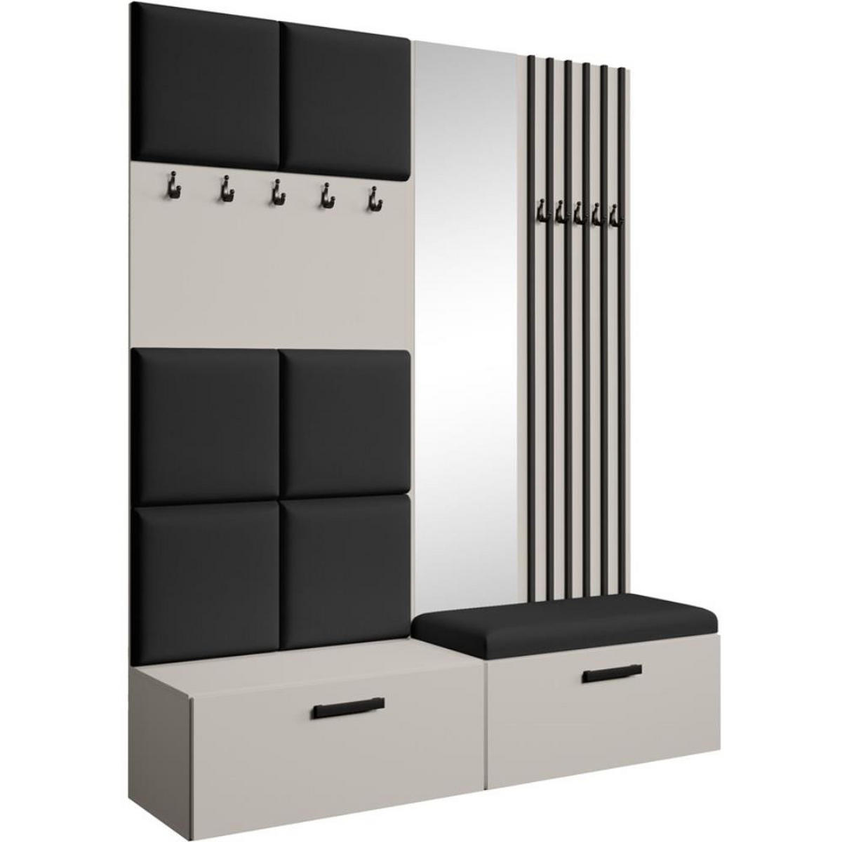 GARDEROBE Margaret I+II 162/203/43 mit gepolsterten Paneelen/Lamellen/Spiegel - Kaschmir/Schwarz, Holzwerkstoff/Kunststoff (162/203/43cm) - Beautysofa