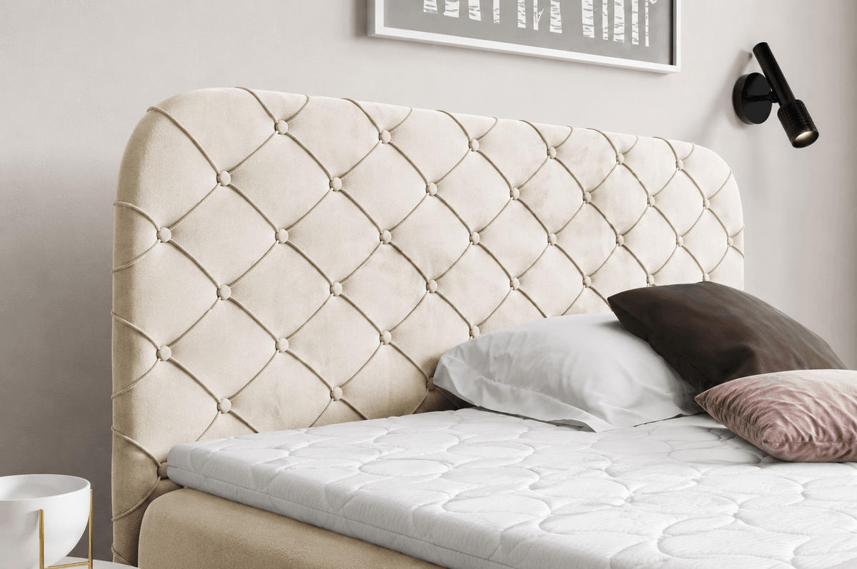 BOXSPRINGBETT 180x200 Elara, Chesterfield, 15 cm Beine, Matratze, Creme - Creme, Holz/Textil (180/200cm) - Emporius