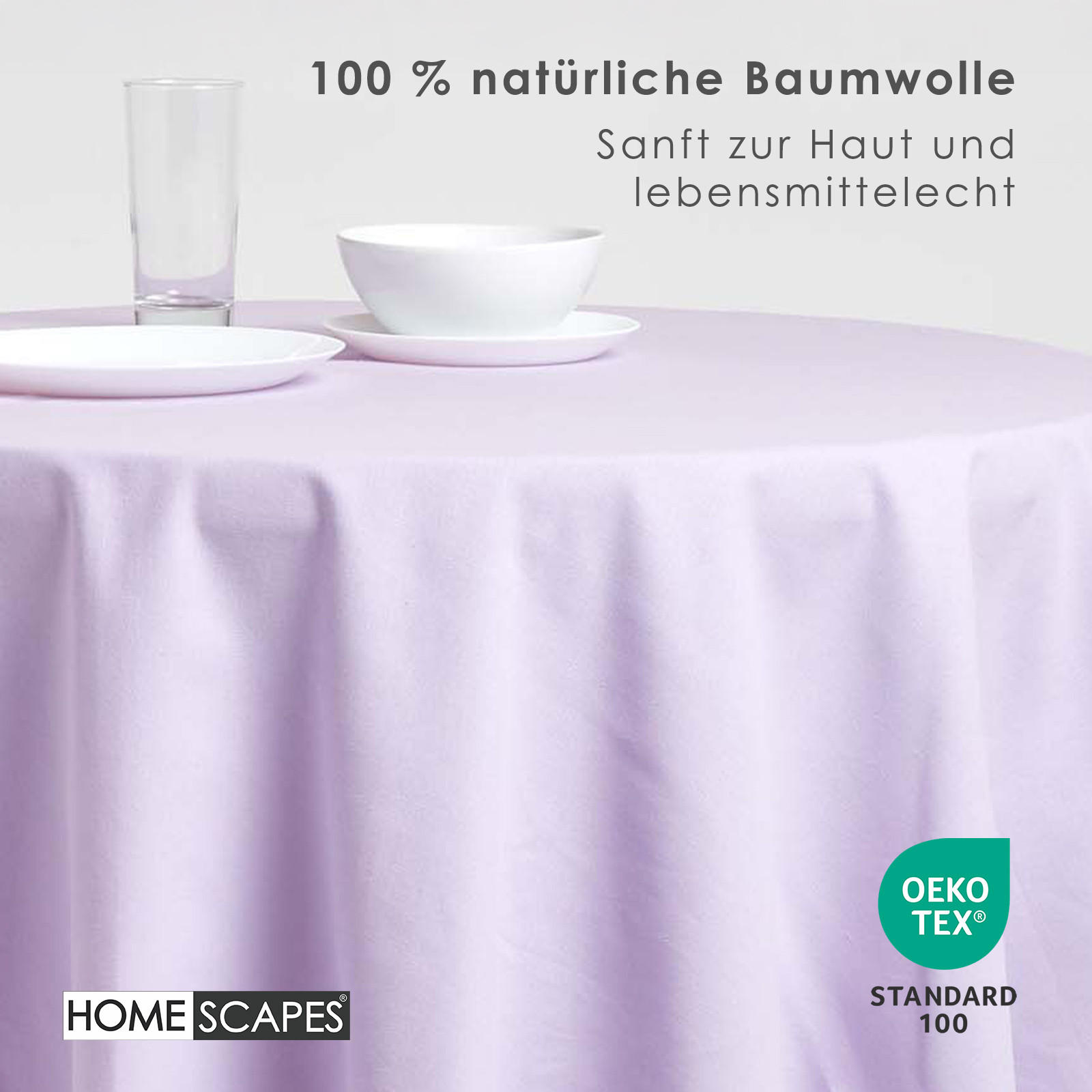 TISCHDECKE flieder rund 178 cm, 100% Baumwolle - Flieder, Textil (178/178cm) - Homescapes