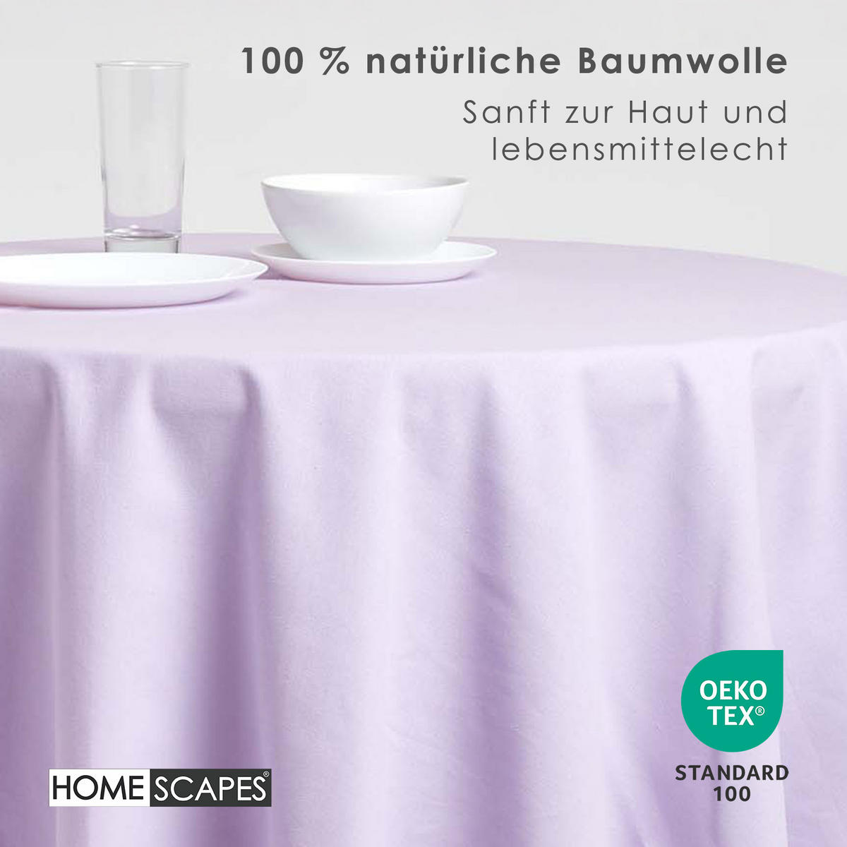 TISCHDECKE flieder rund 178 cm, 100% Baumwolle - Flieder, Textil (178/178cm) - Homescapes