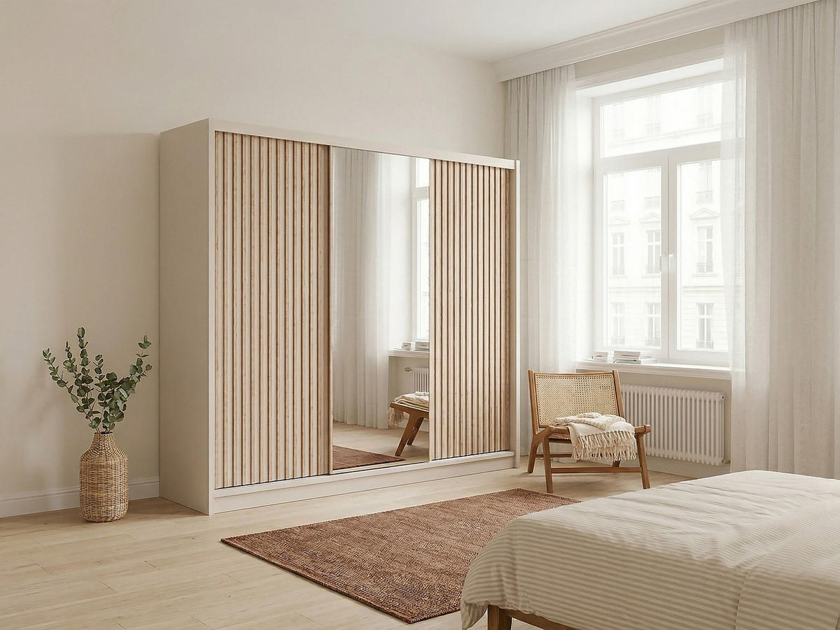 KLEIDERSCHRANK - 250 cm x 61 cm - holz - beige, naturfarben hell Calowi - Beige/Naturfarben, Holz (250/215/61cm) - Vente-Unique