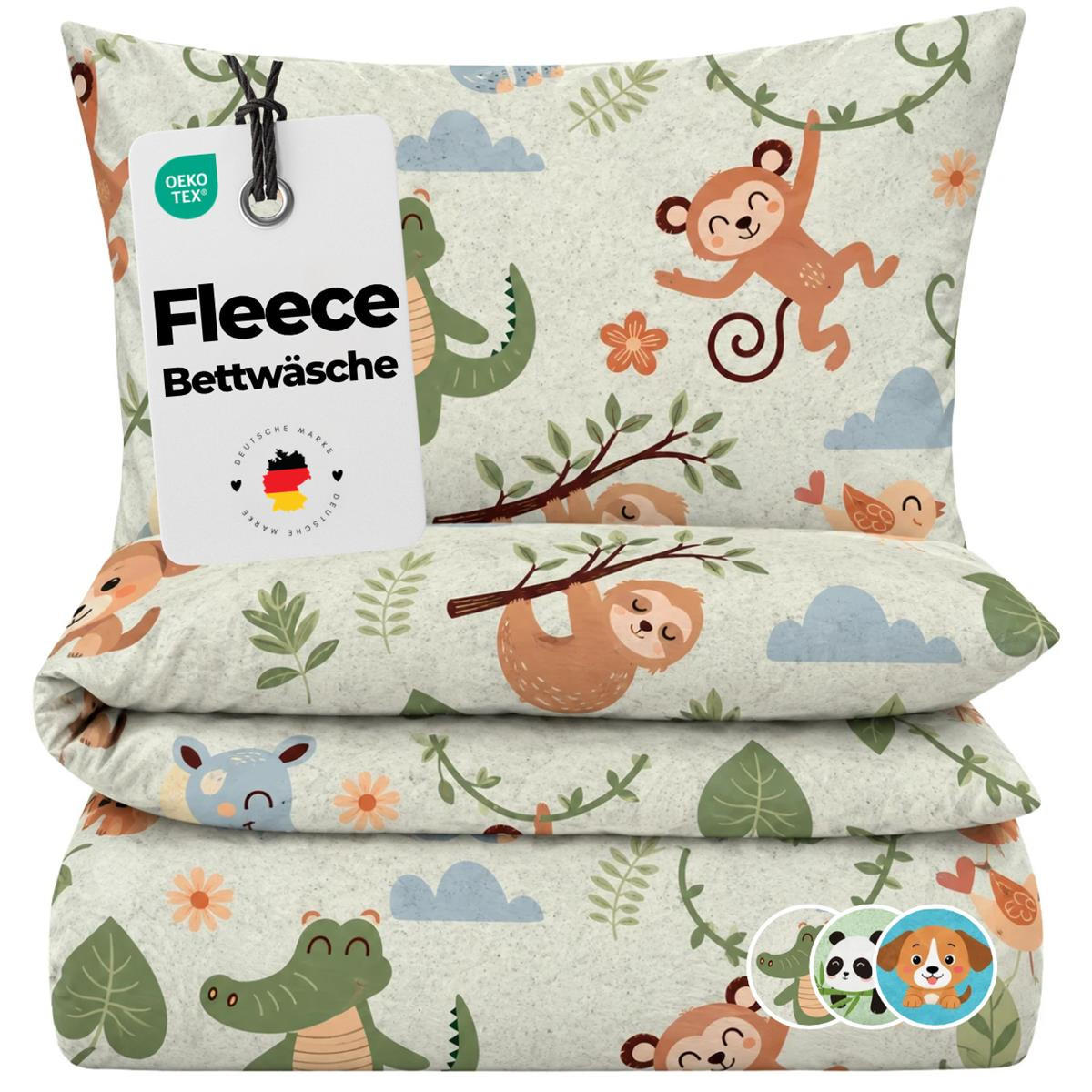 FLEECE-KINDERBETTWÄSCHE 135x200 - Warme Winter Kinder Bettwäsche aus Polyester - Tiere - Naturfarben, Textil (135/200cm) - Carpe Sonno