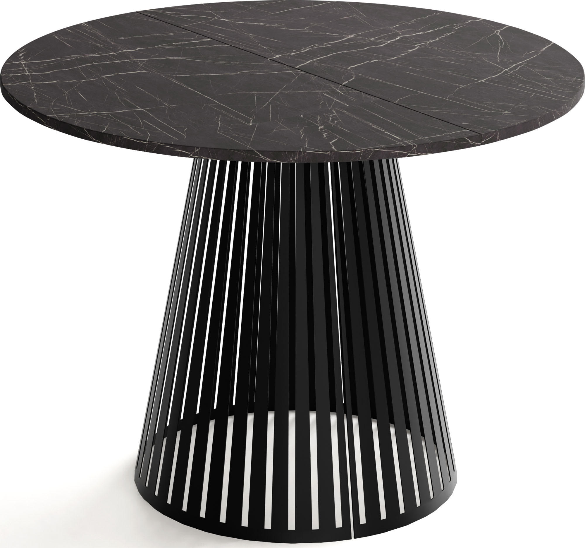 ESSTISCH Naro runder ausziehbarer, Marmor Schwarz 120-200/120/76 cm - Anthrazit/Schwarz, Holzwerkstoff/Metall (120/120/76cm) - WFL GROUP