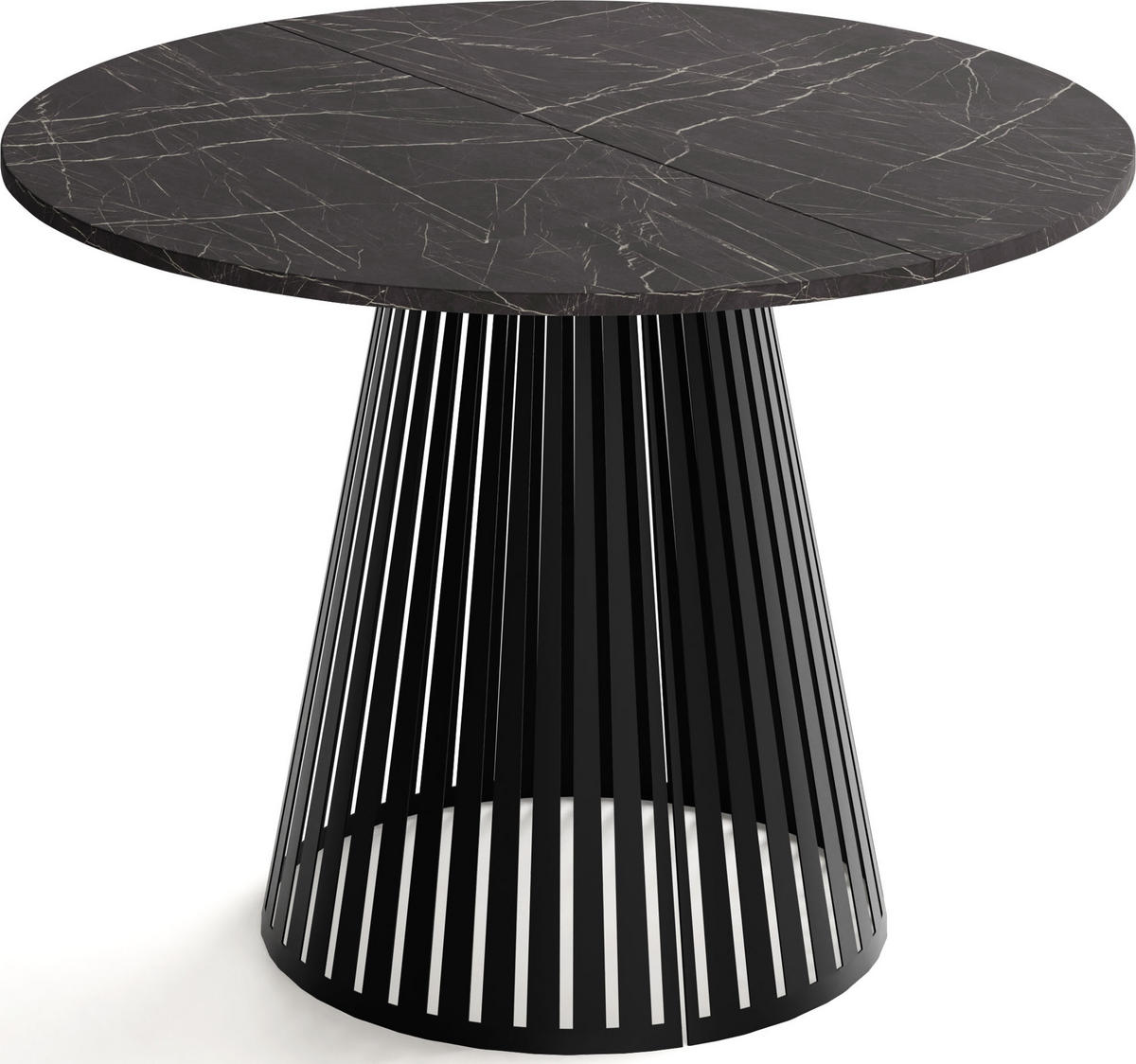 ESSTISCH Naro runder ausziehbarer, Marmor Schwarz 120-200/120/76 cm - Anthrazit/Schwarz, Holzwerkstoff/Metall (120/120/76cm) - WFL GROUP