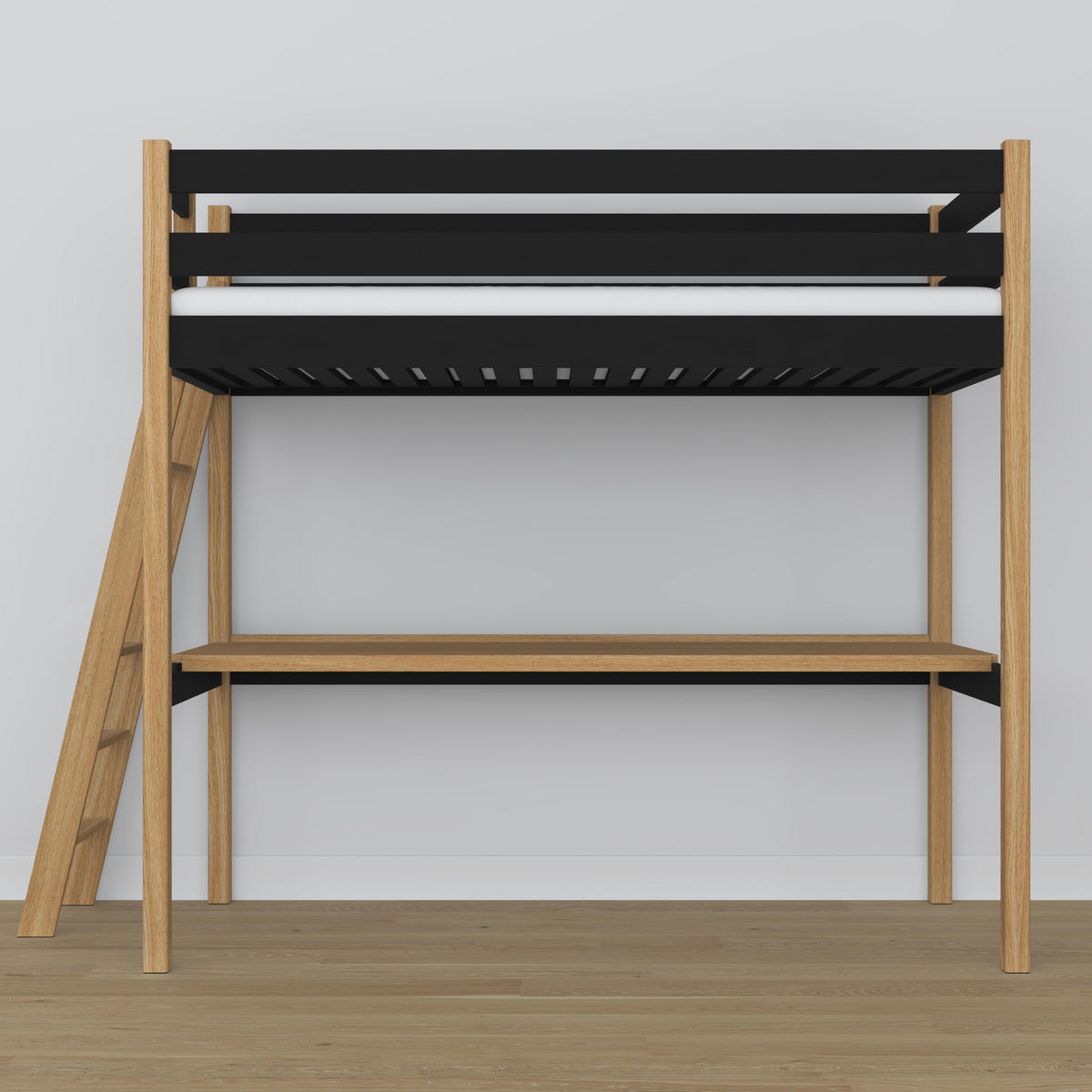 HOCHBETT N02 mit Schreibtisch Schwarz / Eiche Natur 80/200 - Schwarz/Eiche Artisan, Naturmaterialien/Holz (80/200cm) - N-Wood