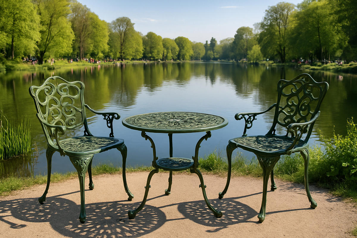 BISTROSET Boulder - Jugendstil - Gartenmöbel Set 3-teilig, Sitzgruppe Aluguss antik dunkelgrün - Grün, Metall - TPFGarden