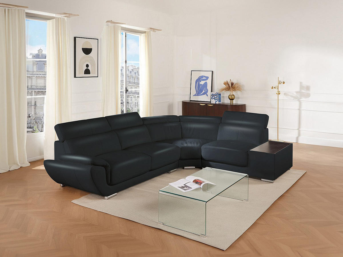 ECKSOFA Leder - Ecke Rechts - Schwarz - NAHIA - Schwarz, Leder (306/240cm) - Vente-Unique