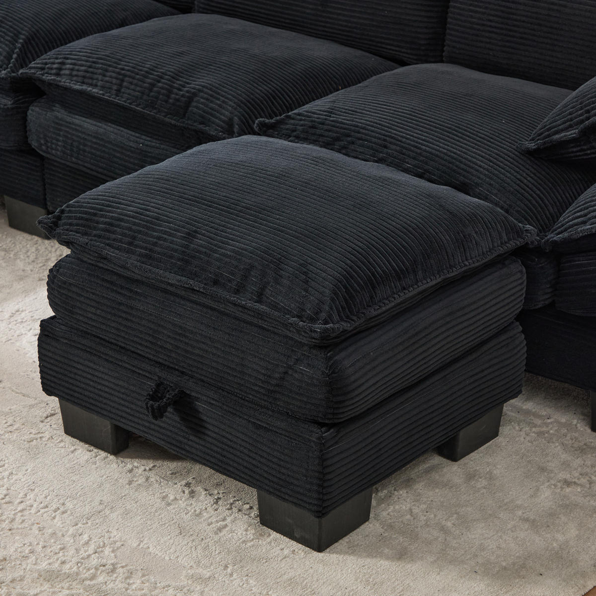 SOFA modular 190 x 132 cm Cord Black 3-tlg. - Schwarz, Kunststoff (132/84/190.1cm) - Meubliv