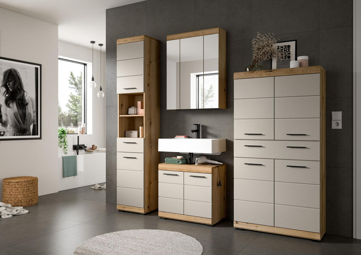 BAD-SET SCOUT 4-tlg. (B/H/T: ca. 201/191/34 cm) in Evoak Oak Nachbildung/- - Eichefarben, Holz (201/191/34cm) - Homes & Jones
