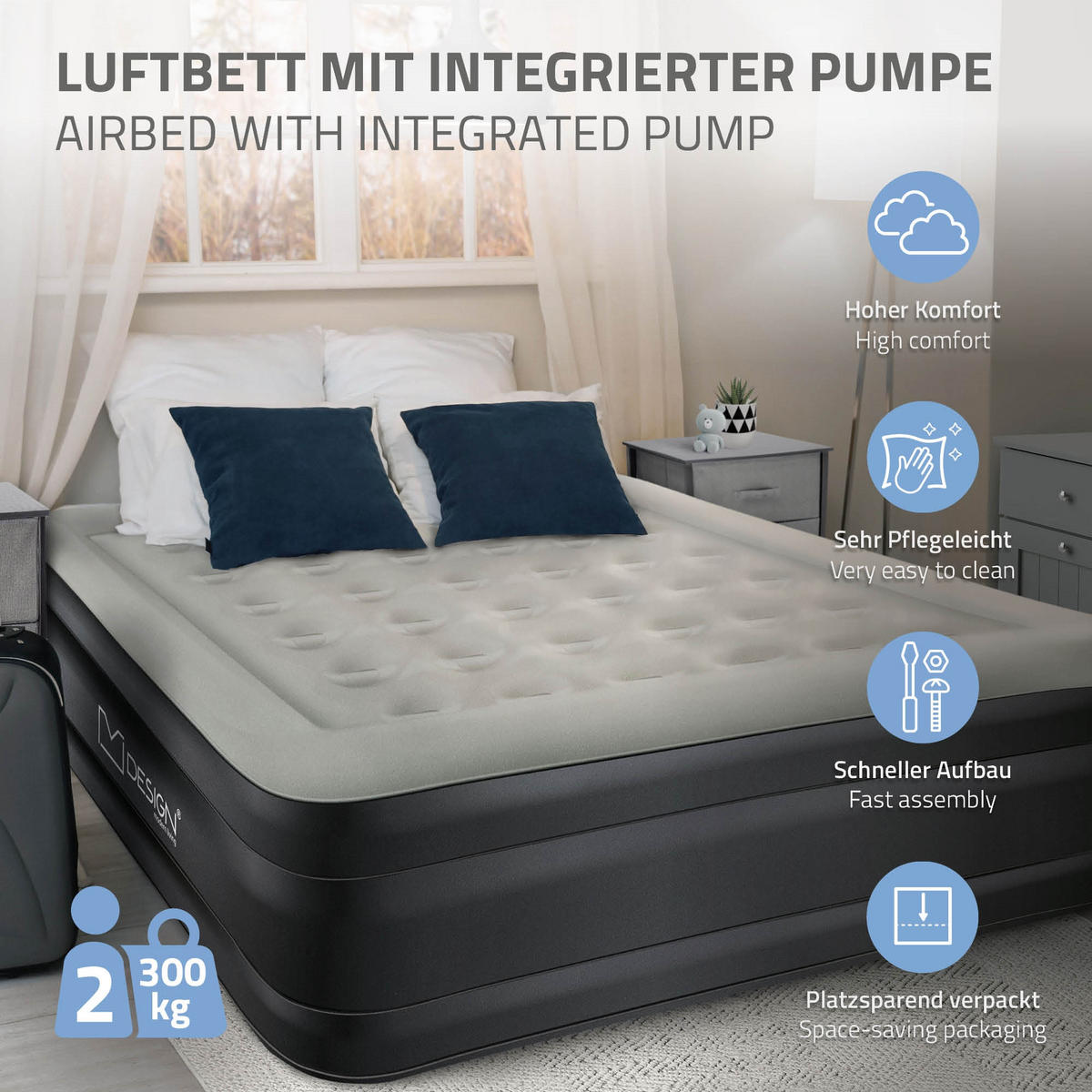 LUFTBETT in Grau 203x157x47 cm - Grau, Kunststoff/Textil (157/203cm) - ML-DESIGN