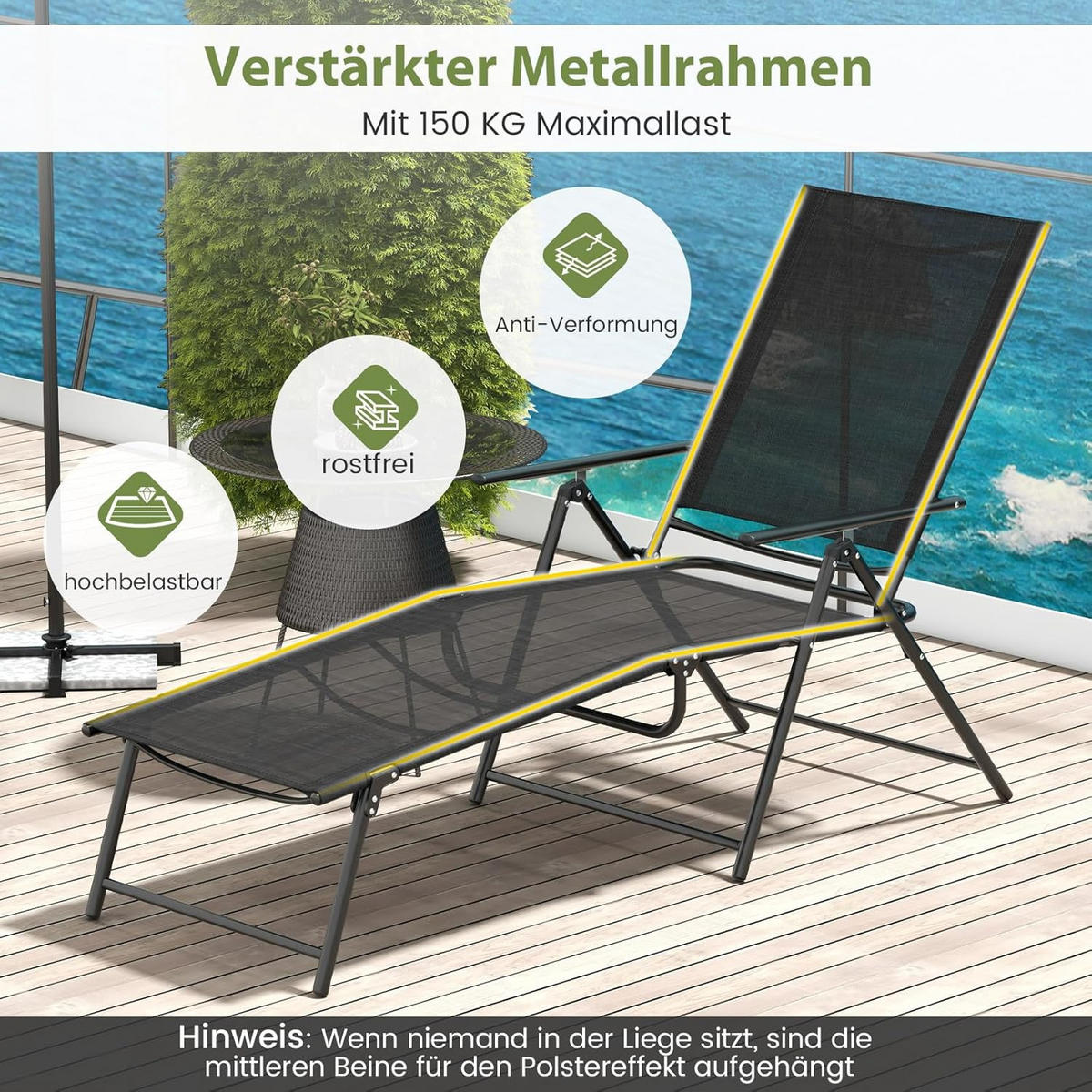 SOLSÄNG Svart (2-set) - Svart, Metall (189/65/64cm) - COSTWAY