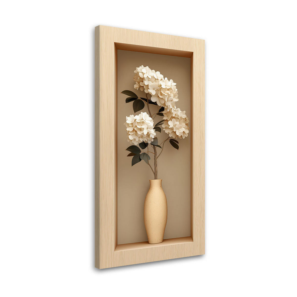 LEINWANDBILD Weiße Blumen in einer Vase in einer Vertiefung 60x120cm - Beige, Textil (60/120cm) - Feeby