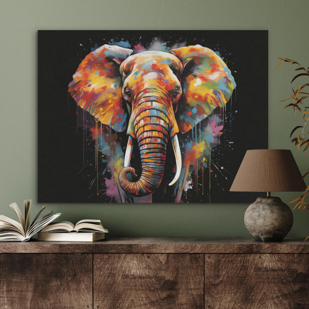 AKUSTIKPANEEL Elefant - Graffiti - Schwarz - Tiere - Farben 80x60 cm - Schwarz, Textil (80/0.9/60cm) - MuchoWow