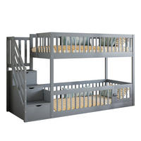ETAGENBETT Massivholz 90x200 cm Grau mit Stauraumtreppe und Schubladen - Grau, Holz (90/200cm) - Modfu